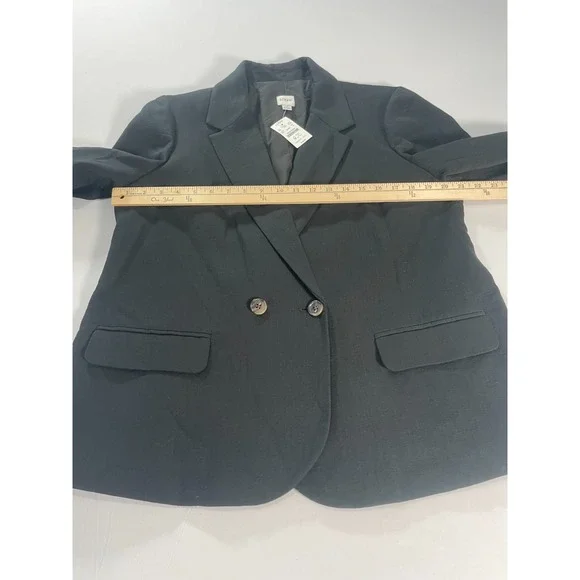 J.Crew $188 Womens Cotton Blend Textured Blazer Black Size 16 BY941 NWT